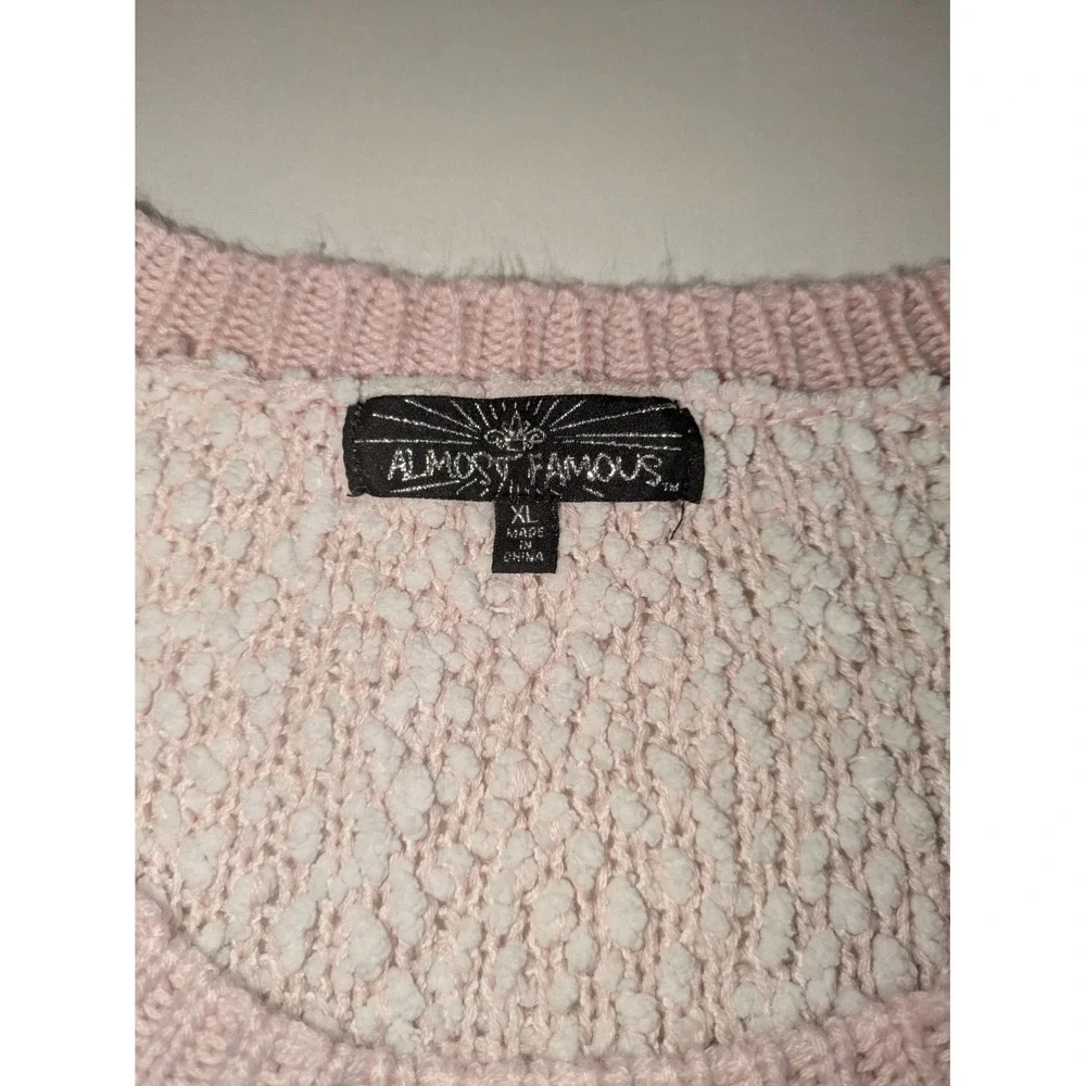 Almost Famous Women Pink Pullover Sweater XL Slub Textured Knit Cozy Loose Knit - Picture 6 of 9
